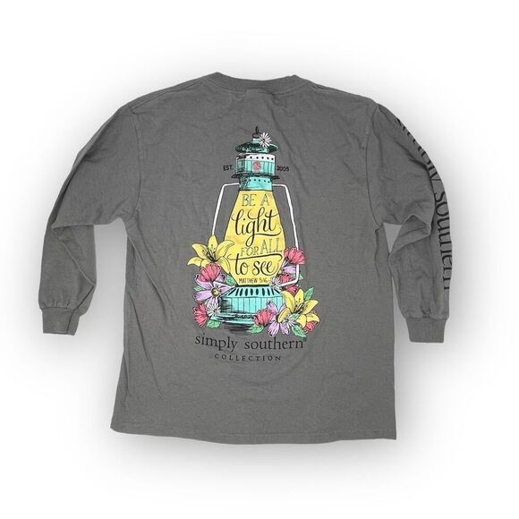 Simply Southern Gray Long Sleeve Lighthouse Tshirt Youth Girls Size S - Picture 3 of 5